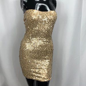 Symphony Gold Sequin Mini Strapless Dress
